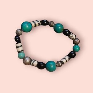 turquoise zebra animal print bead stretch bracelet